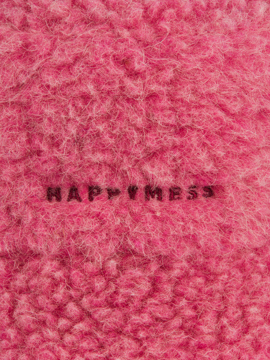 kapelusz wełniany merino unisex adult wool bucket hat dusty pink detal haft