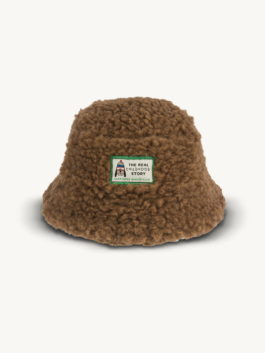 kapelusz wełniany merino dziecięcy wool bucket hat teddy brown przód 
