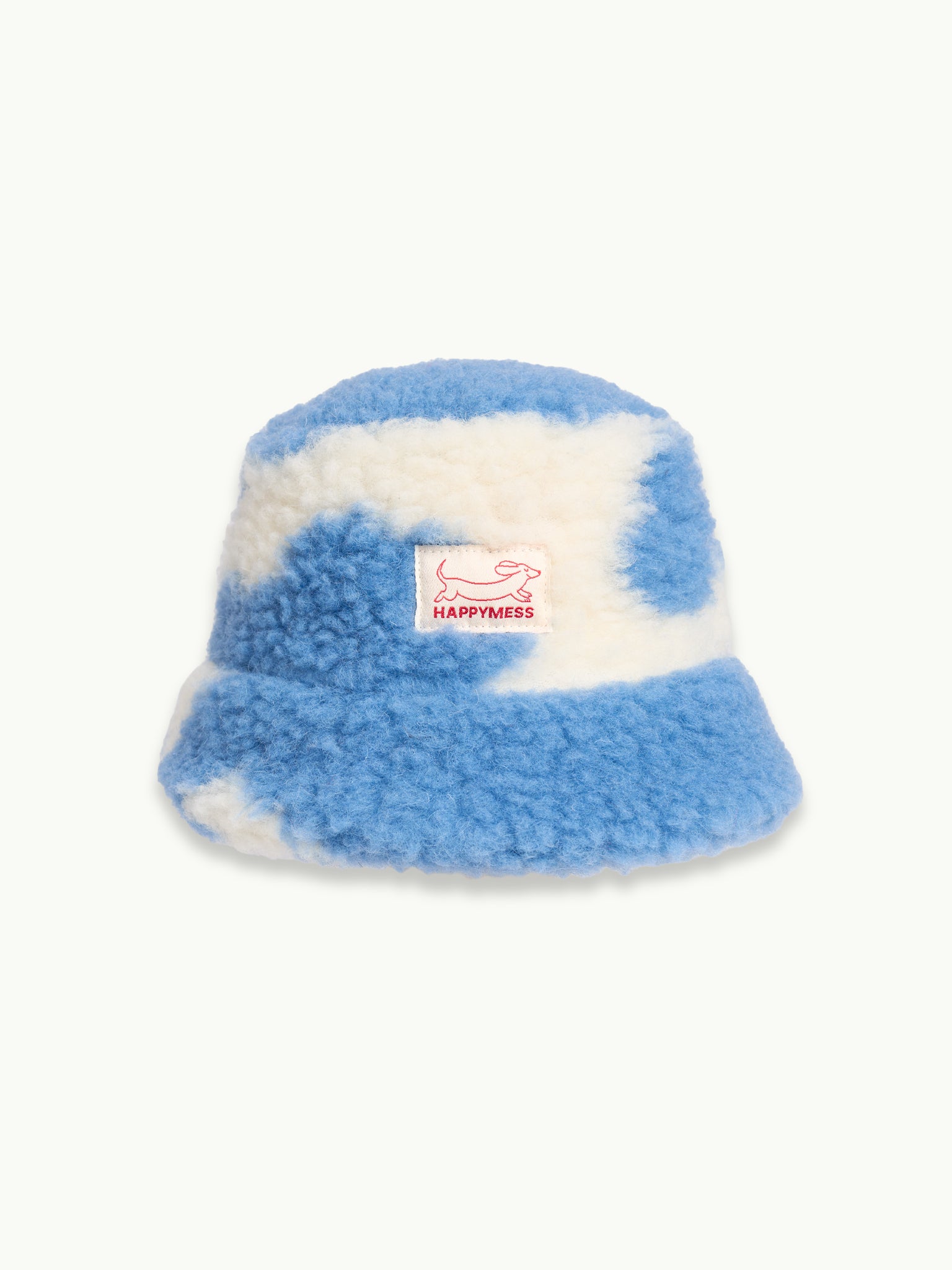 kapelusz wełniany merino dziecięcy wool bucket hat blue cow niebieski łaciaty przód