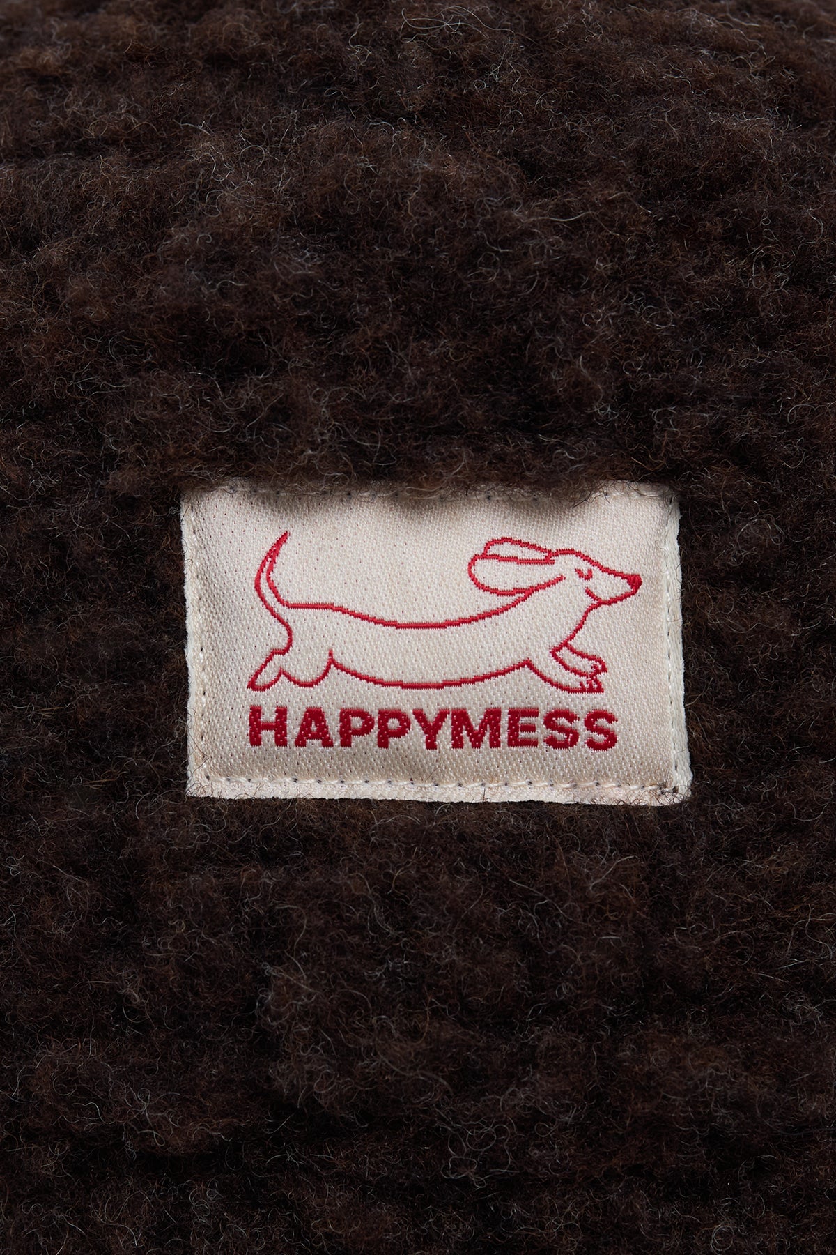 kapelusz wełniany merino dziecięcy wool bucket hat chocolate brown brązowy detal logo