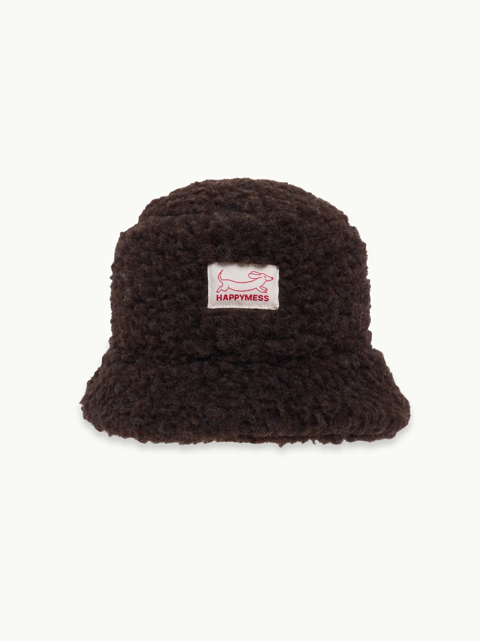 kapelusz wełniany merino dziecięcy wool bucket hat chocolate brown brązowy detal przód