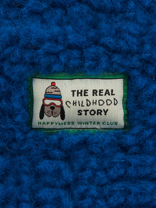 kapelusz wełniany merino dziecięcy wool bucket hat cobalt kobaltowa niebieska detal