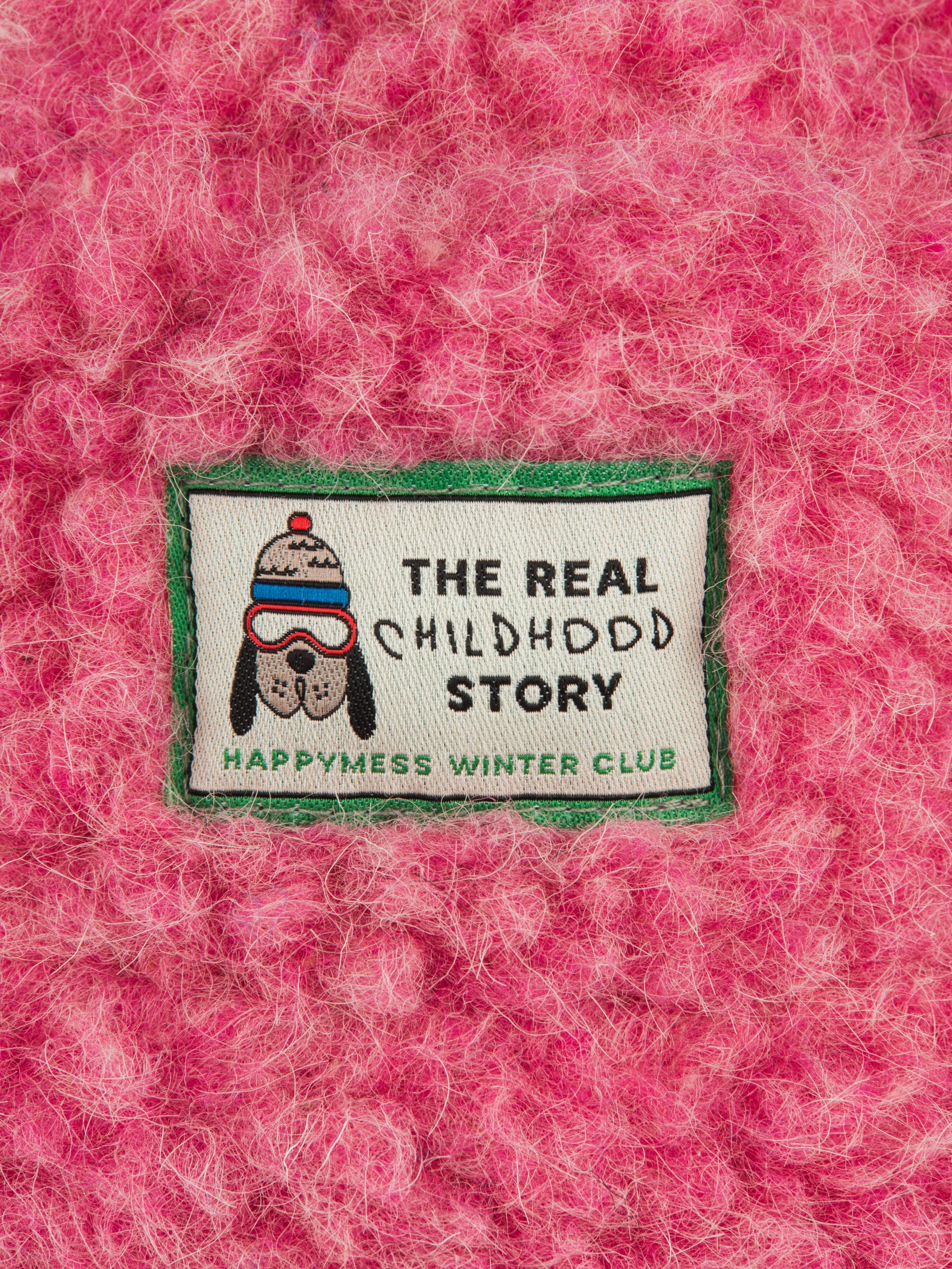 kapelusz wełniany merino dziecięcy wool bucket hat dusty pink różowy detal przód logo