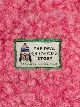 kapelusz wełniany merino dziecięcy wool bucket hat dusty pink różowy detal przód logo