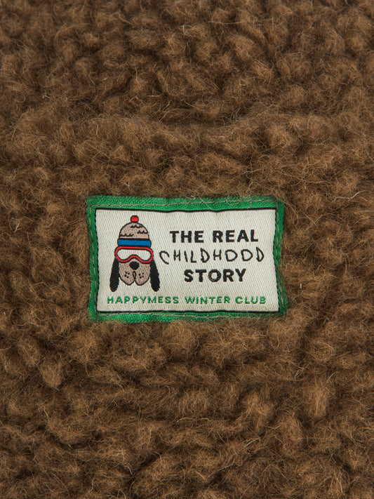 kapelusz wełniany merino dziecięcy wool bucket hat teddy brown detal