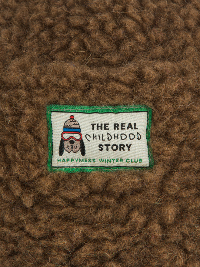 kapelusz wełniany merino dziecięcy wool bucket hat teddy brown detal