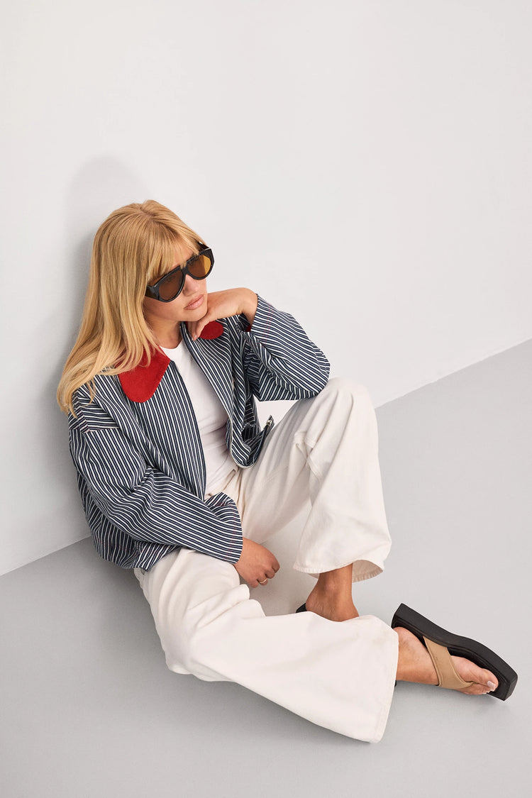 katana damska kurtka jeansowa w paski czerwony sztruksowy kołnierz waves stripes wome's jacket damenjacke jacke