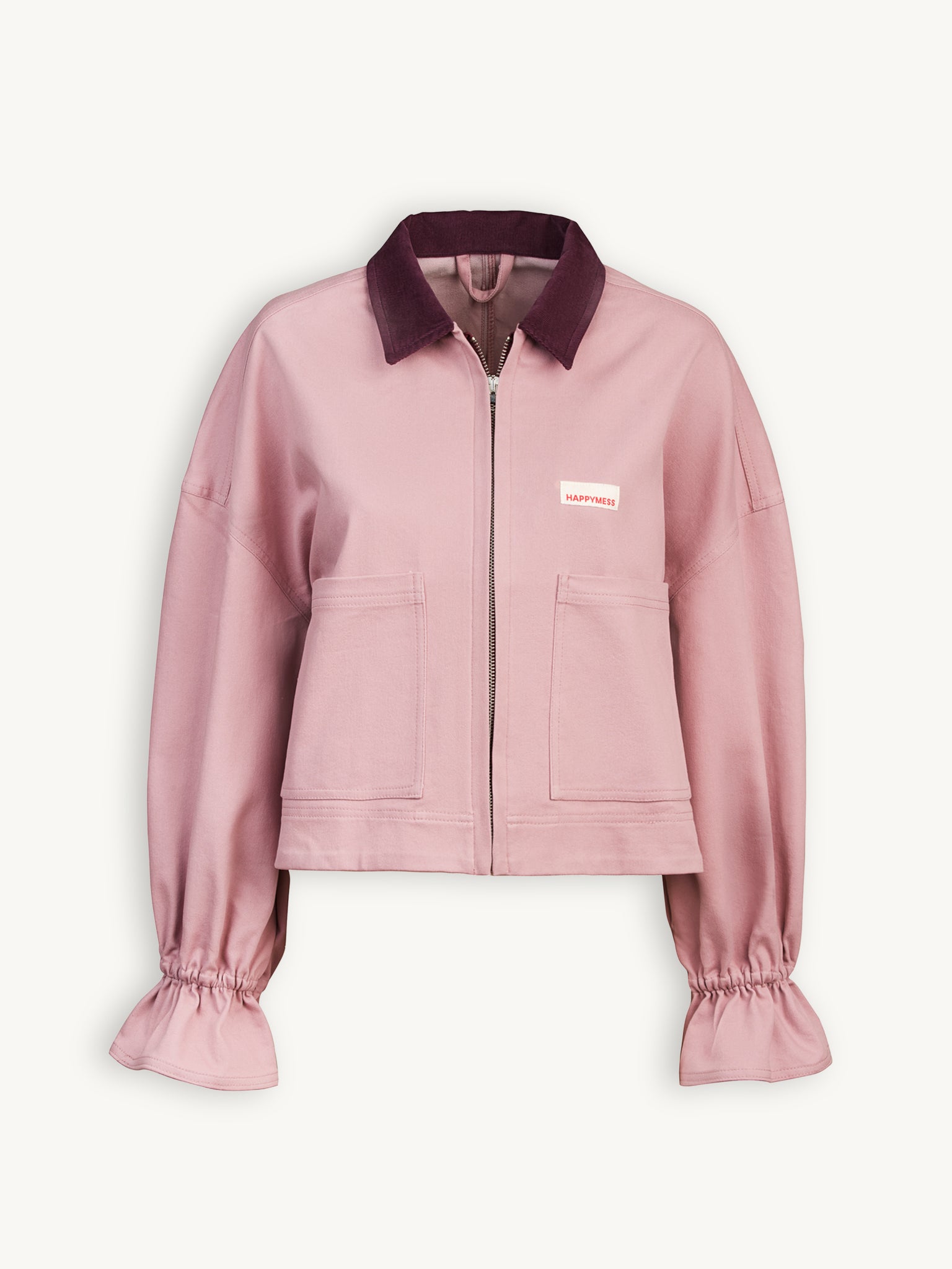 kurtka jeansowa katana damska różowa dawn rose sztruksowy kołnierz przód