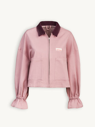 kurtka jeansowa katana damska różowa dawn rose sztruksowy kołnierz przód