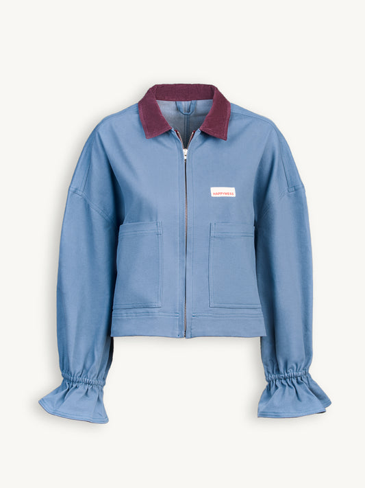 katana kurtka jeansowa damska stone blue niebieska błękitna sztruksowy kołnierz przód