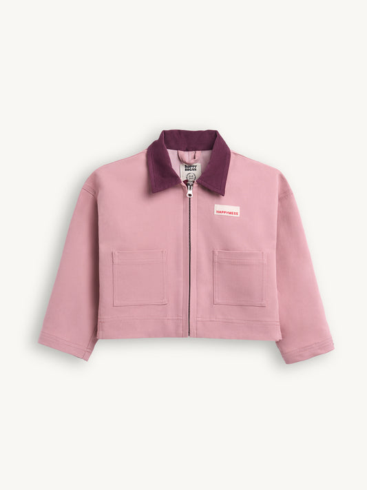 kurtka dziecięca jeansowa katana sztruksowy kołnierz dawn rose przód różowa