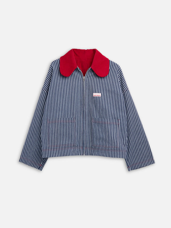 katana damska kurtka jeansowa w paski czerwony sztruksowy kołnierz waves stripes wome's jacket damenjacke jacke przód