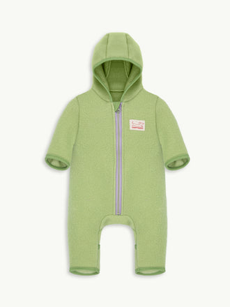 dziecięcy kombinezon wełna merino green pea wool overall jumpsuit przód