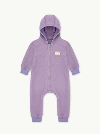 dziecięcy kombinezon wełna merino lilac fiolet wool overall jumpsuit przód 