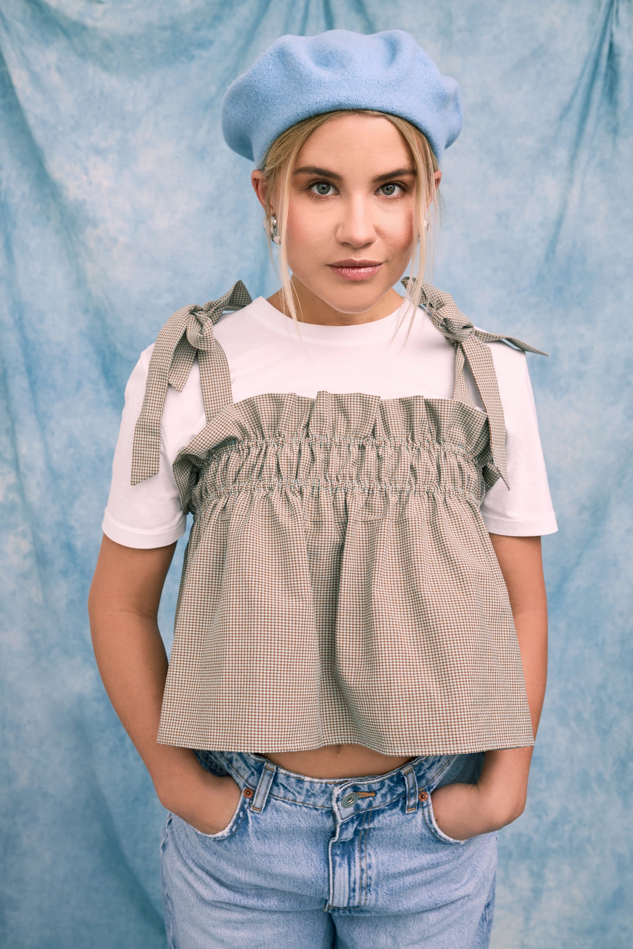 Rüschentop für Damen –  FOGGY BROWN