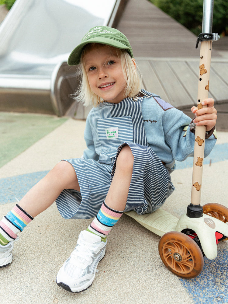 dziecięce ogrodniczki w paski niebieskie short dungaree wave stripes 