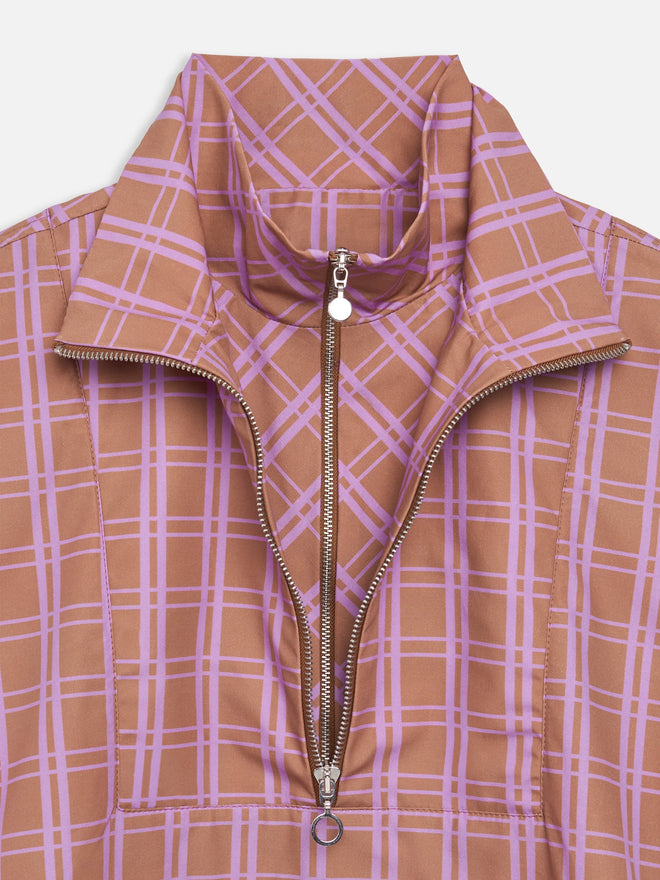 ortalionowa damska kurtka kangurka bawełniana w kratę florence blush cotton kangaroo women's jacket jacke baumwolljacke detal zamki podwójny zamek