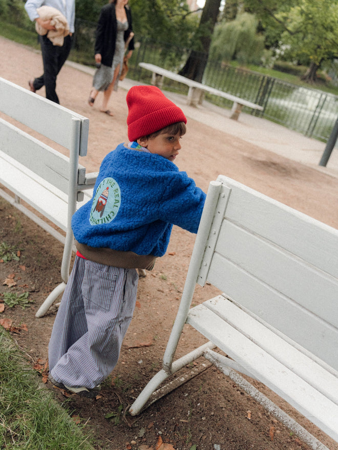 dziecięca kurtka bombera wełniana merino wełna niebieska granatowa kobaltowa merino wool bomber jacket children's cobalt 