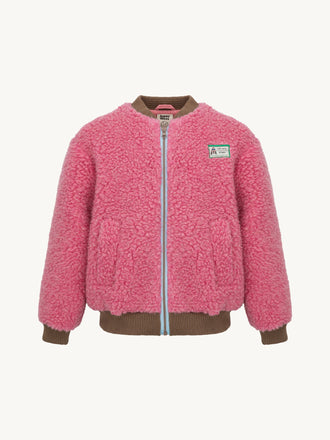 kurtka bomberka dziecięca wełniana merino dusty pink różowa brązowe detale przód