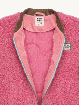 kurtka bomberka dziecięca wełniana merino dusty pink różowa brązowe detale przód detal kołnierz