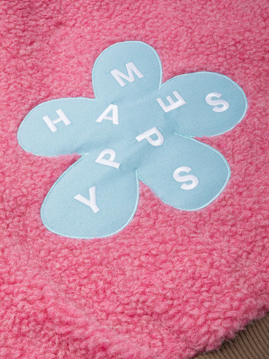 kurtka bomberka dziecięca wełniana merino dusty pink różowa brązowe detale tył detal kwiatek