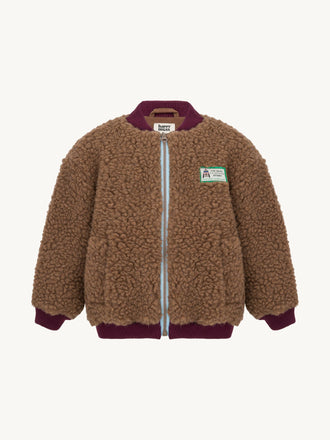 kurtka dziecięca bomberka wełniana merino teddy brown przód