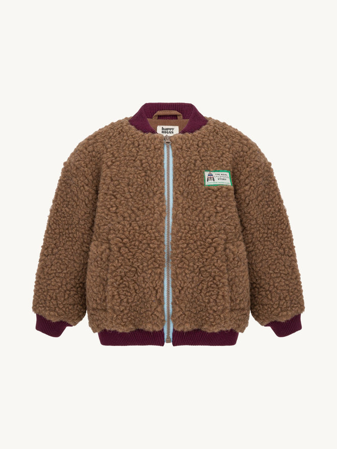 kurtka dziecięca bomberka wełniana merino teddy brown przód