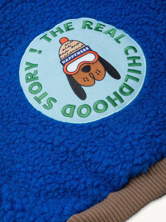 kurtka dziecięca bomberka cobalt kobaltowa niebieska wełniana merino tył naszywka