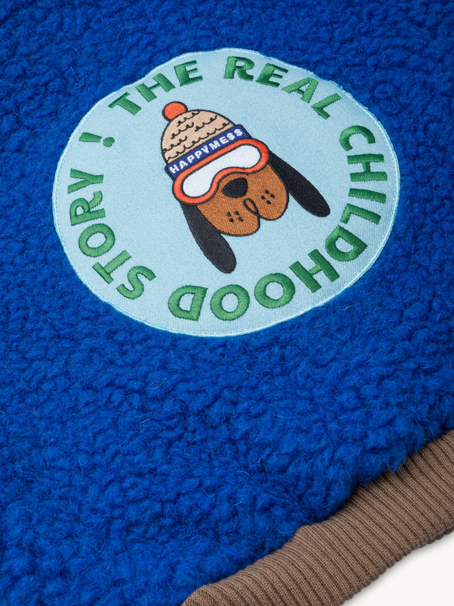 kurtka dziecięca bomberka cobalt kobaltowa niebieska wełniana merino tył naszywka