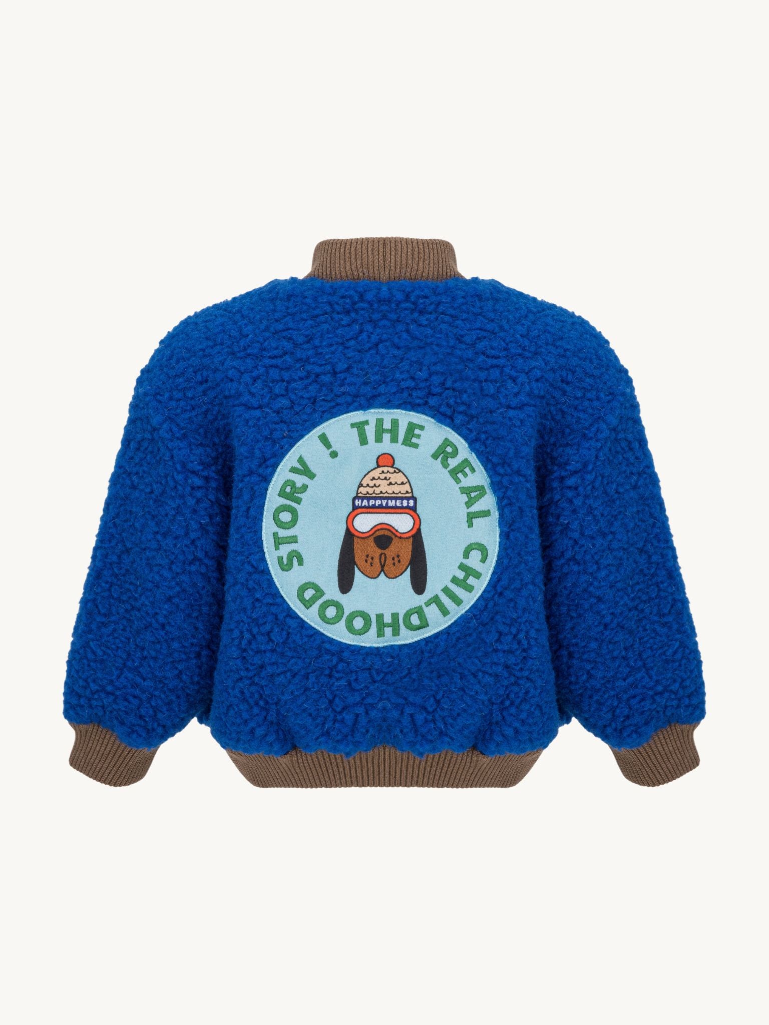 kurtka dziecięca bomberka cobalt kobaltowa niebieska wełniana merino tył naszywka