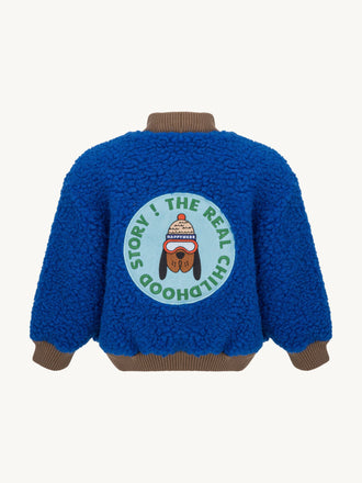 kurtka dziecięca bomberka cobalt kobaltowa niebieska wełniana merino tył naszywka