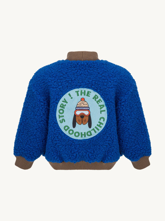 kurtka dziecięca bomberka cobalt kobaltowa niebieska wełniana merino tył naszywka