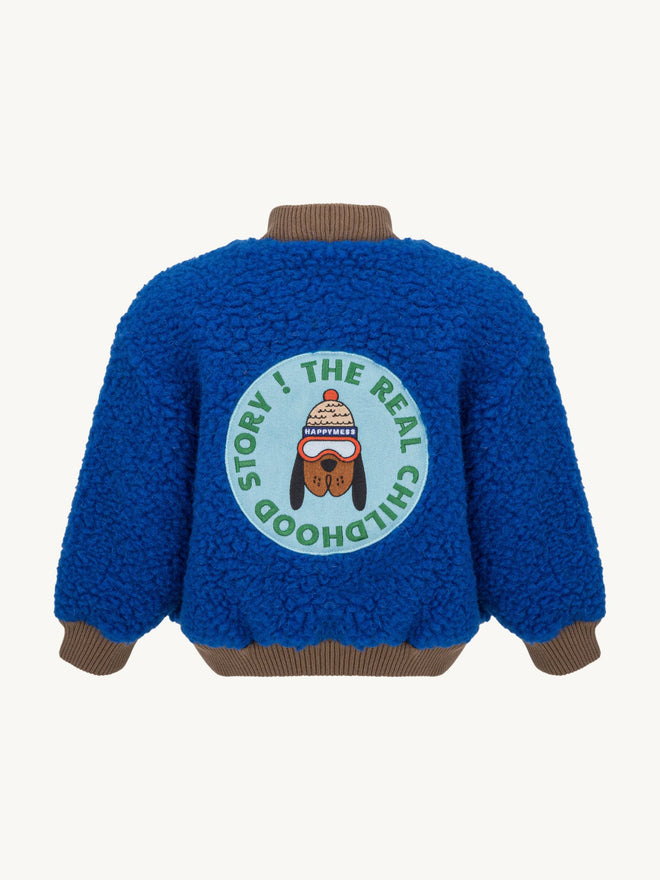 kurtka dziecięca bomberka cobalt kobaltowa niebieska wełniana merino tył naszywka