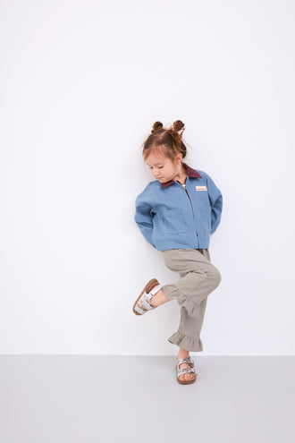 kurtka jeansowa katana dziecięca stone blue sztruksowy kołnierz spodnie foggy brown stylizacja outfit