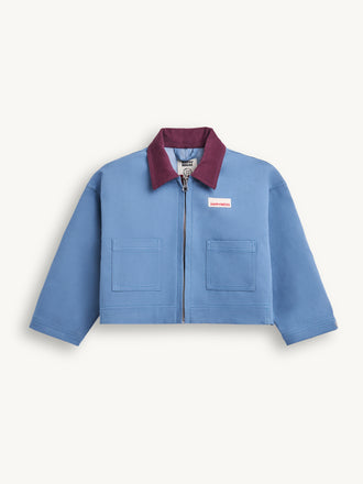 kurtka jeansowa katana dziecięca stone blue sztruksowy kołnierz przód