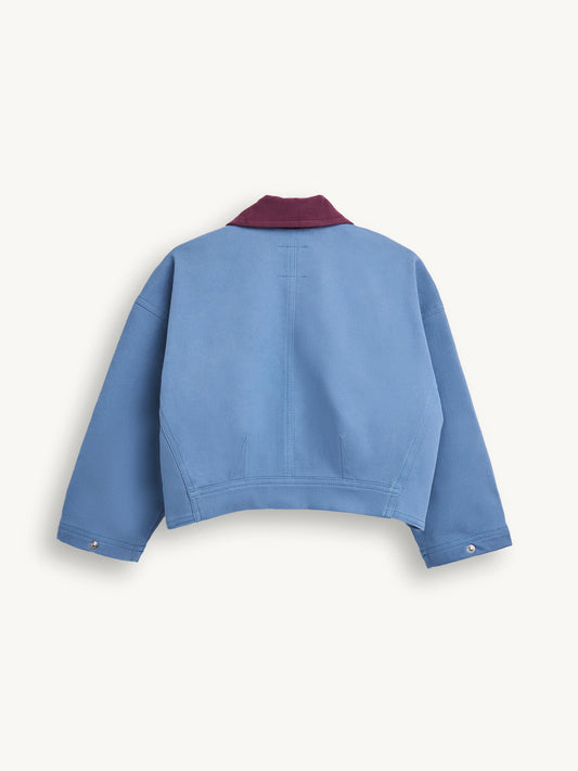 kurtka jeansowa katana dziecięca stone blue sztruksowy kołnierz tył spodnie foggy brown stylizacja outfit