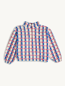 kurtka kangurka unisex wełniana merino pink cobalt różowo niebieska krata przód