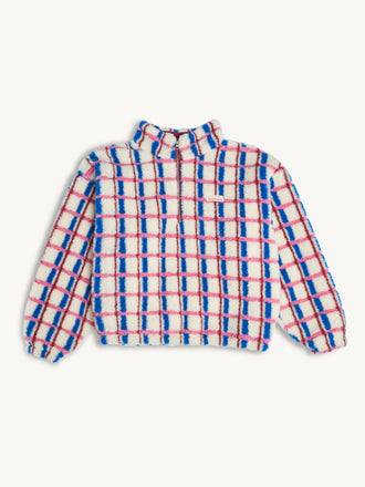 kurtka kangurka unisex wełniana merino pink cobalt różowo niebieska krata przód