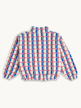 kurtka kangurka unisex wełniana merino pink cobalt różowo niebieska krata tył 