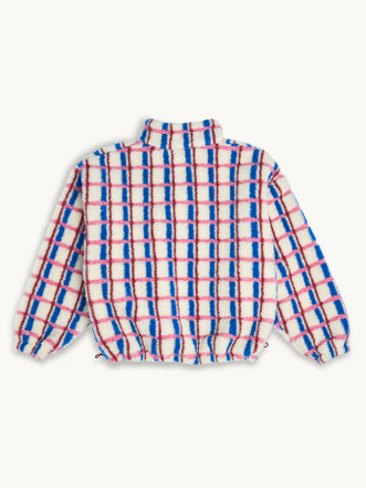 kurtka kangurka unisex wełniana merino pink cobalt różowo niebieska krata tył 