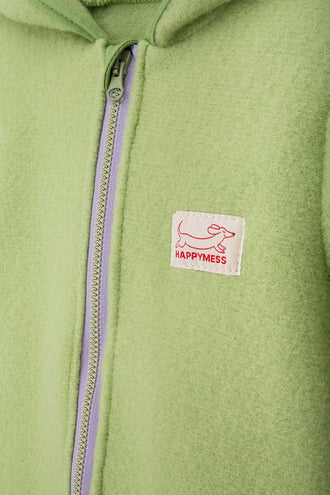 kurtka wełniana dziecięca detal logo green pea zielona kaptur całoroczna 