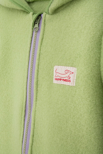 kurtka wełniana dziecięca detal logo green pea zielona kaptur całoroczna 
