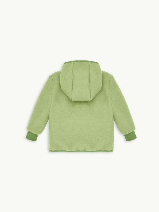 kurtka wełniana dziecięca tył green pea zielona kaptur całoroczna 