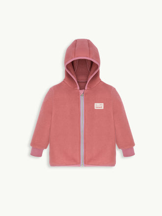 kurtka całoroczna wełniana dziecięca cinnamon kaptur przód
