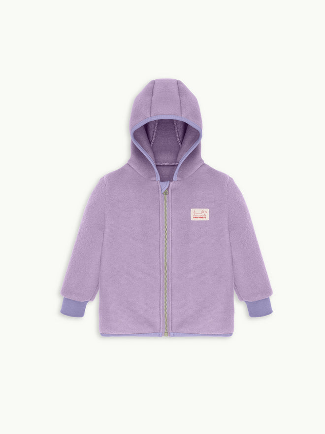 kurtka wełniana dziecięca całoroczna lilac fioletowa przód kaptur