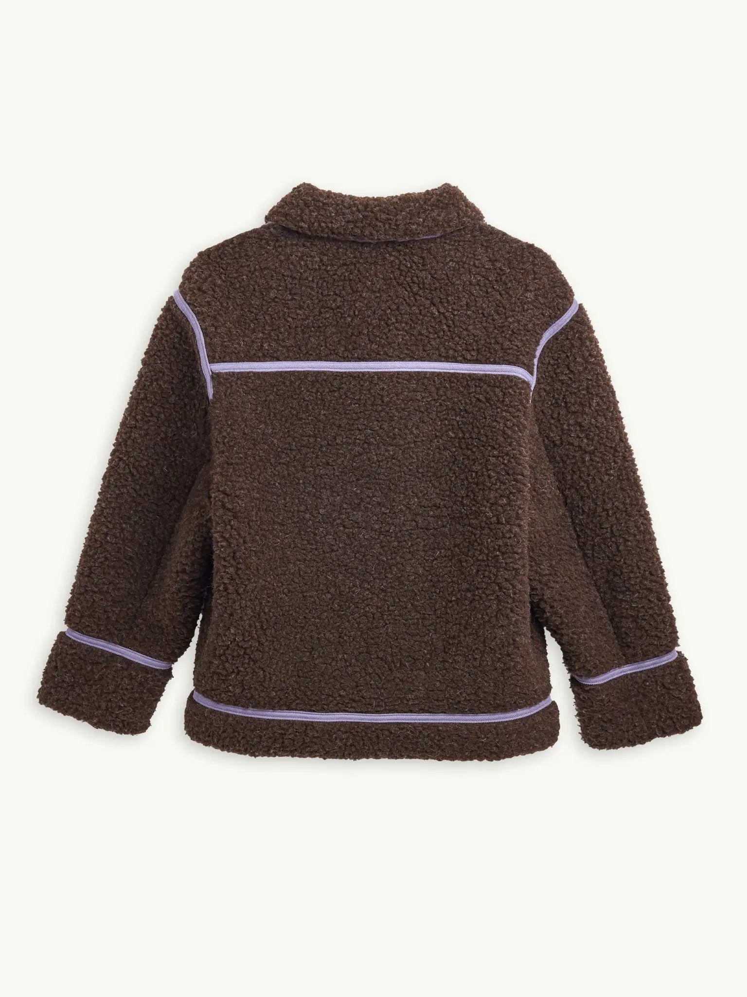  kurtka wełniana merino chocolate brown czekoladowa brązowa unisex adult  fioletowe detale tył