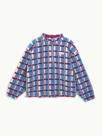 kurtka wełniana merino kangurka unisex adult shadow blue krata przód 