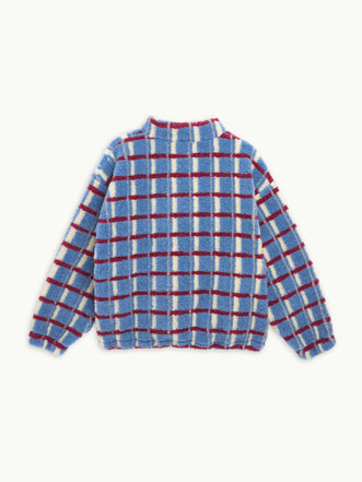 kurtka wełniana merino unisex adult shadow blue krata tył kangurka