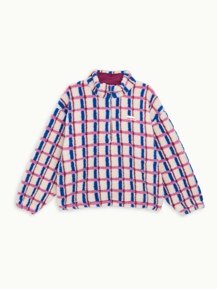 kurtka kangurka unisex wełniana merino pink cobalt różowo niebieska krata wool jacket jacke wolljacke