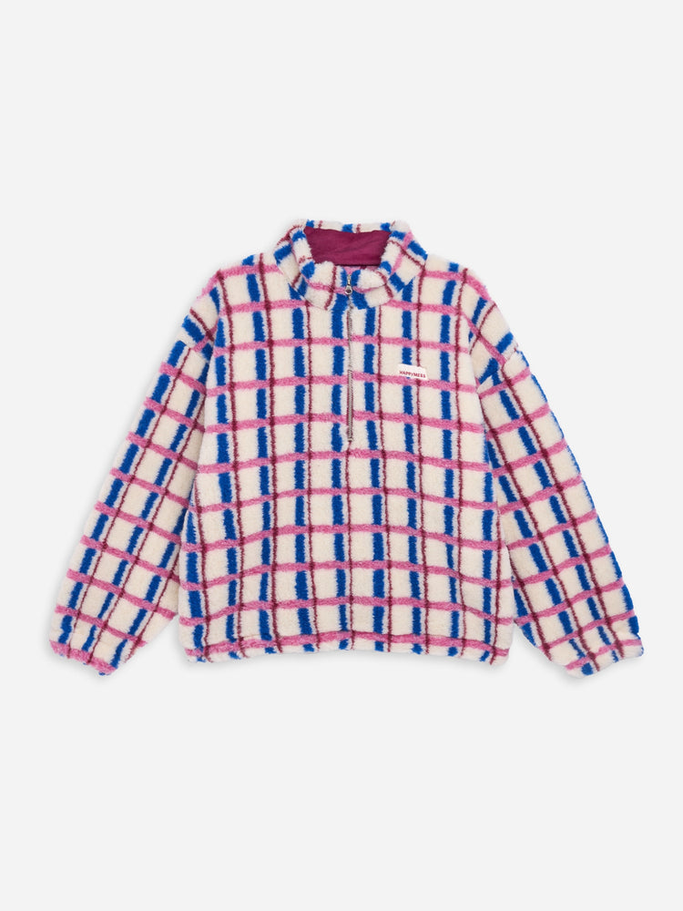 kurtka kangurka unisex wełniana merino pink cobalt różowo niebieska krata wool jacket jacke wolljacke
